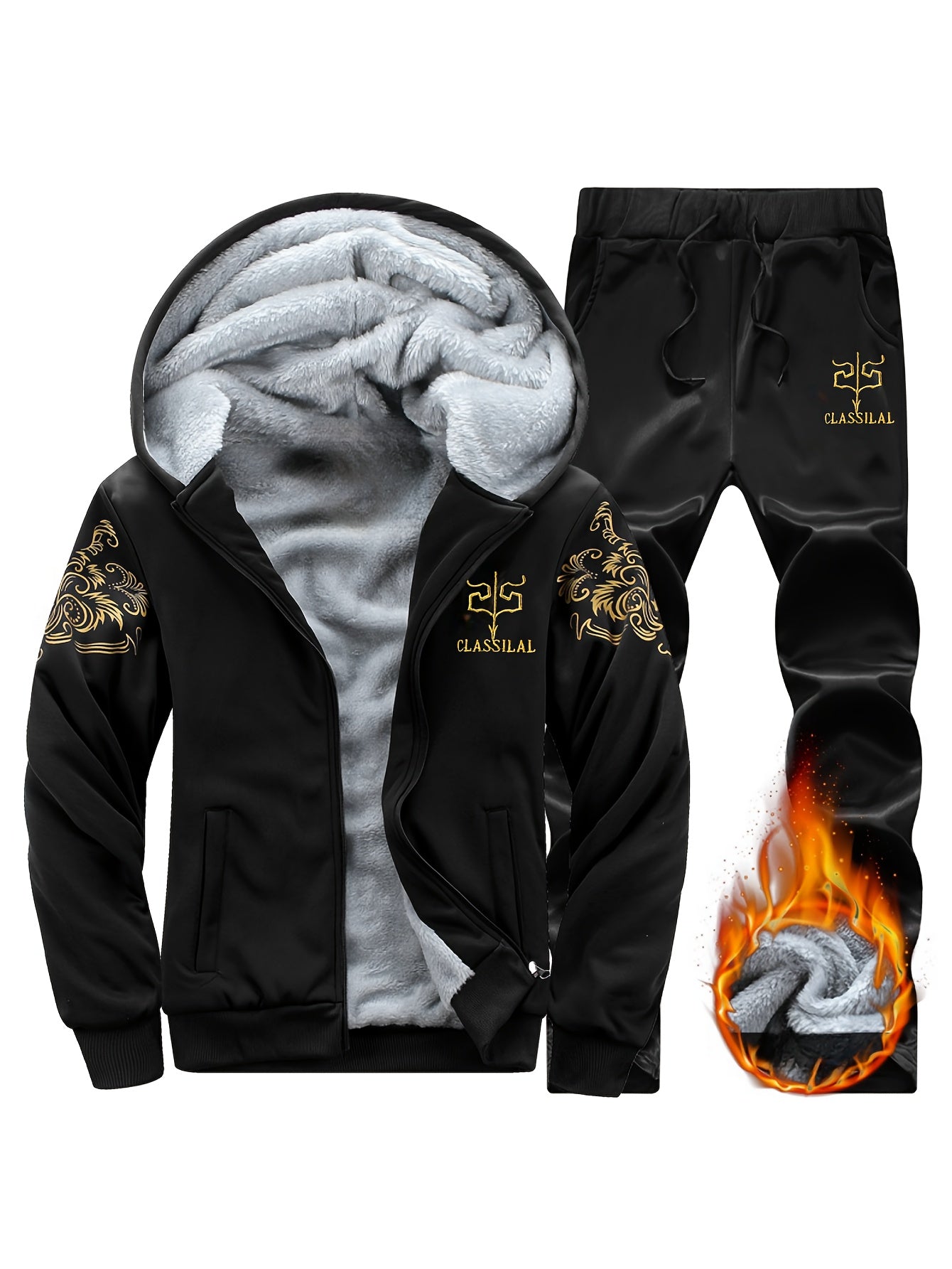 Autumn and Winter Men's Sports Casual Suit Men's Plus Velvet Thickened Hooded Sportswear Cardigan Fitness Suit Warm Home Wear