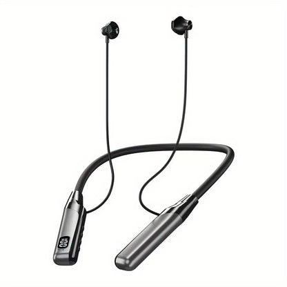 Ultra-Long Battery Wireless Neckband Headphones, Wireless 13.46 cm-Ear Earbuds with Digital Charge Display, Noise-Canceling Stereo Bass, Built-In Mic, Magnetic Suction, Soft Silicone Collar, Compatible with Sports, Running, W