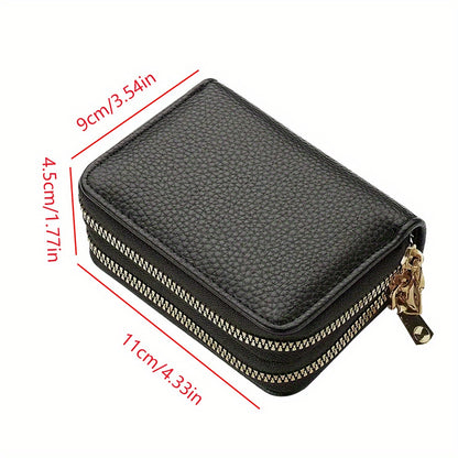Fashion Double Zipper Wallet, Litchi Pattern Double Layer Short Credit Card Document Bag, Versatile Multicolor Coin Purse
