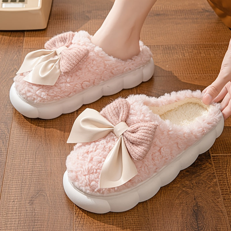 3 Sizes Available, One Style, Bow Slippers for Women Winter Indoor Home Warm Thick Sole Fluffy Slippers for Women'S Wear in Winter
