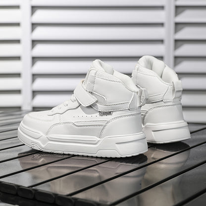 Boys & Girls Mid-Top Sneakers with Closure - Lightweight PU & EVA Cushioned Sole, All-Season Comfort for School, Play & Casual Wear - White