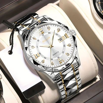 Elegant Men'S Quartz Watch with Stainless Steel Band, Alloy Case & Round Dial - Elegant Timepiece, Ideal for Business Professionals, Perfect Valentine'S Day & Thanksgiving Gift