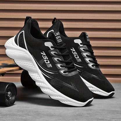 Men's Lightweight Sneakers - Non-Slip PVC Sole, Cushioned EVA Insole - White/Blue Accent Low-Top Sneakers for Gym, Running, Everyday - All-Season Lace-Up Athletic Footwear - Model HX-3, Sports Activities, Sporty Design, Secur