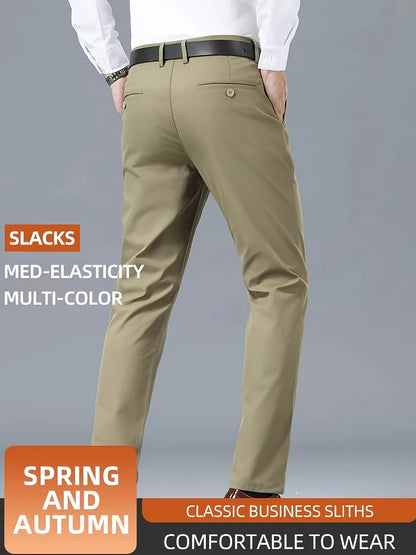 Men's Casual Solid Color Dress Pants - Polyester Blend, Woven, Regular Fit, All-Season Comfort, Adult Suit Pants