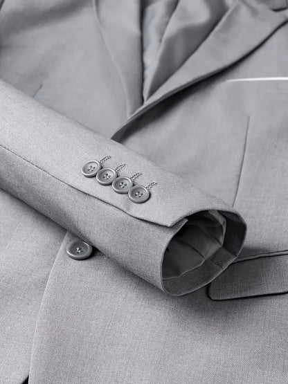 2pcs Luxury Classic Men'S Solid Color Suit - Notched Lapel Blazer and Pants, Regular Fit, Long Sleeve, Traditional Silhouette, Ideal for Weddings, Business Meetings - High-Quality Fabric, Comfortable Wear, Stylish Design, Wed