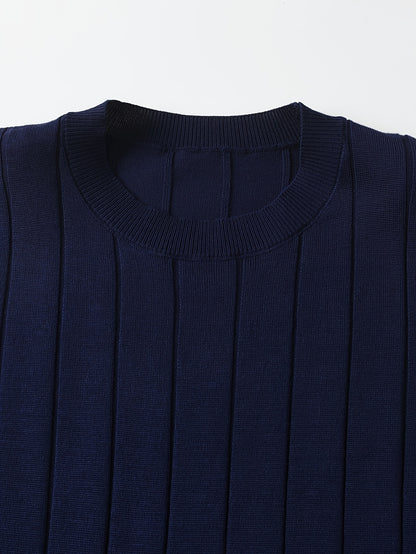Men's Slim Fit Striped Textured Knit Crew Neck T-Shirt - High Elasticity Short Sleeve Casual Top for Spring/Autumn, Breathable Daily Leisurewear, Spring Fashion, Classic Style, Durable Construction, Pullover Shirt, Stylish Me
