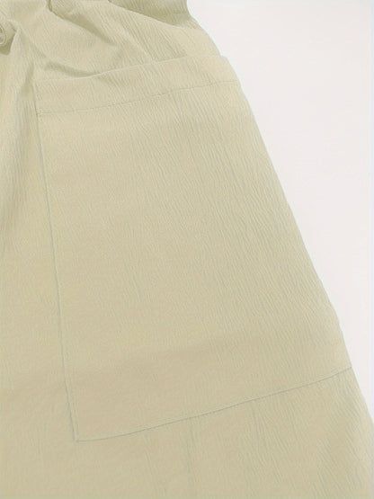Women's Beige Cargo Shorts - Casual & Stylish, Solid Color with Drawstring Waist and Pockets, Polyester Blend, Machine Washable, All-Season Comfort