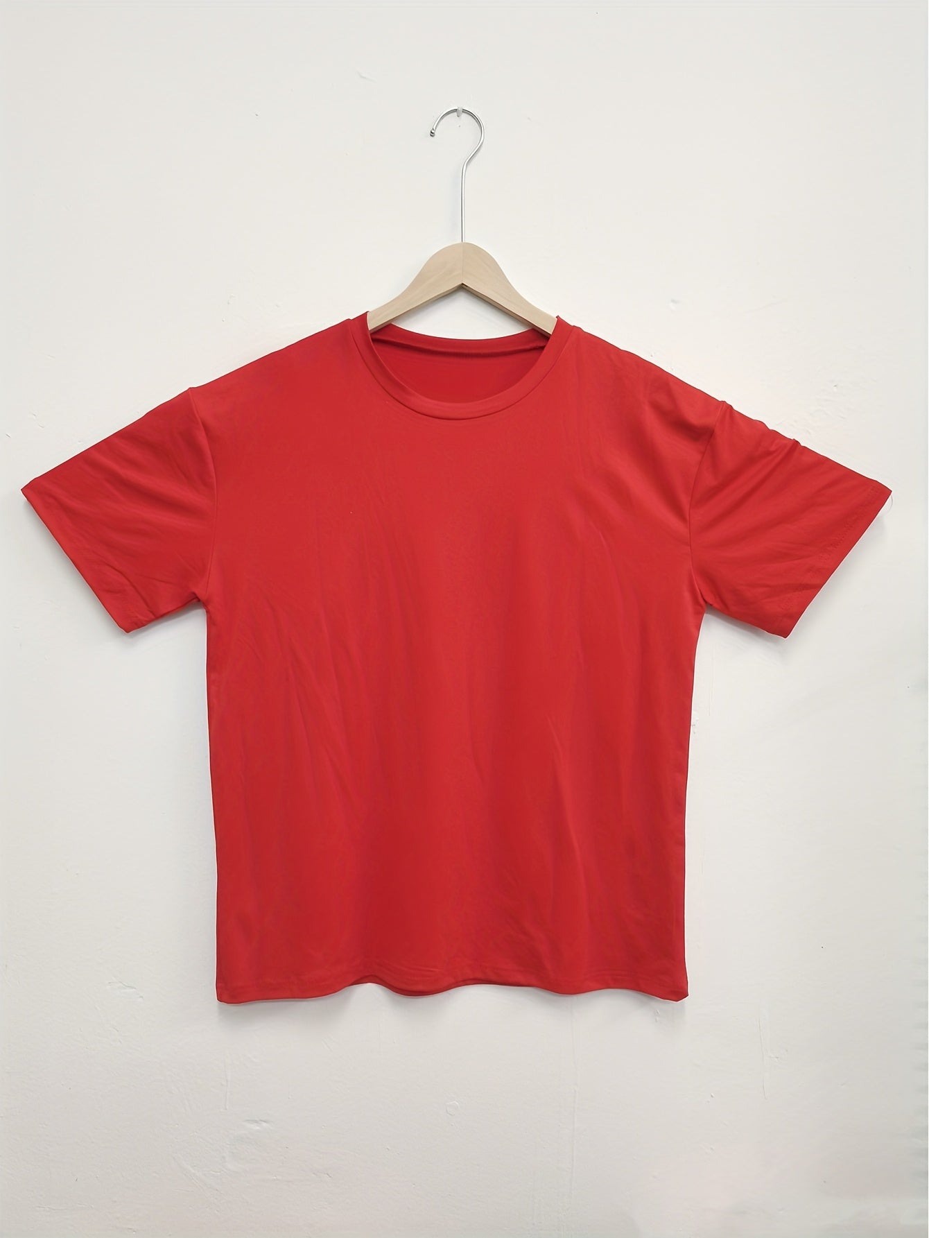 Y2K Retro American Casual Crew Neck T-Shirt, 100% Polyester Knit Fabric, Solid Color, Drop Shoulder Long Sleeve, Medium Stretch Pullover for Spring/Summer/Fall - Fashionable Loose Fit Tee