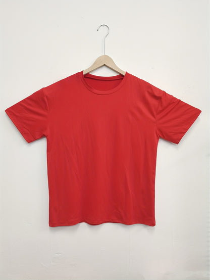 Y2K Retro American Casual Crew Neck T-Shirt, 100% Polyester Knit Fabric, Solid Color, Drop Shoulder Long Sleeve, Medium Stretch Pullover for Spring/Summer/Fall - Fashionable Loose Fit Tee