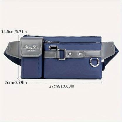 Men‘S Casual Oxford Chest Bag – Multi-Function Phone Bag with Zip Closure, Daily Commute Hollow Design Shoulder Bag with Adjustable 100Cm Strap (No Print)