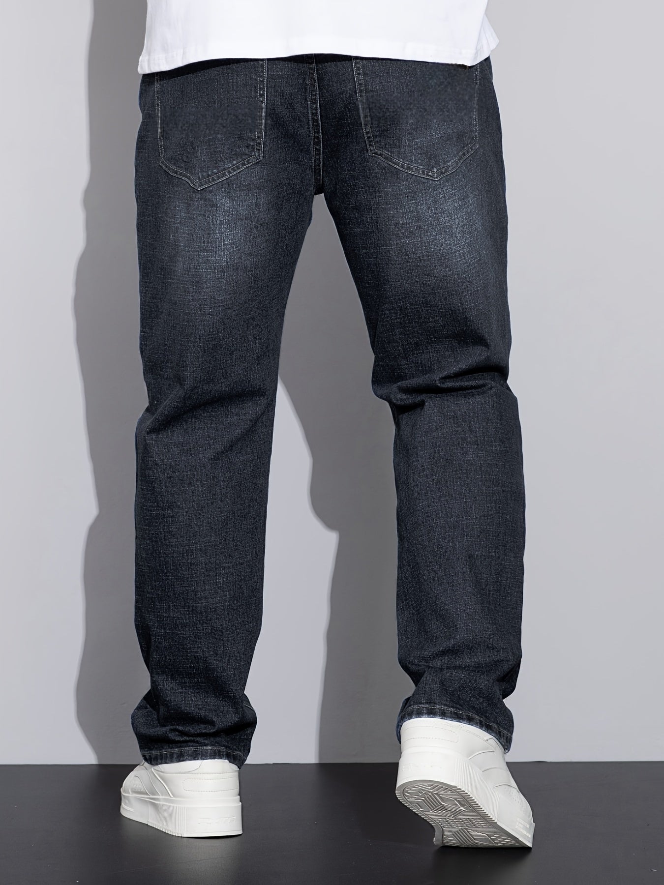 Men's Plus Size Loose Fit Stretchy Cotton Denim Pants, Lightweight Business Casual Jeans For All Seasons