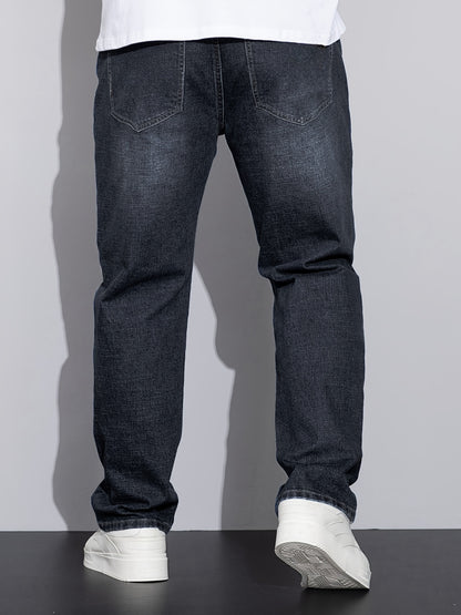 Men's Plus Size Loose Fit Stretchy Cotton Denim Pants, Lightweight Business Casual Jeans For All Seasons