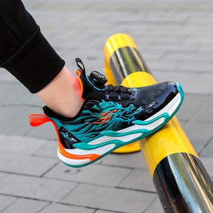 Boys' Fashion Sneakers - Breathable, Non-Slip Running Shoes with Rotating Buckle Closure for Youngsters & Teens