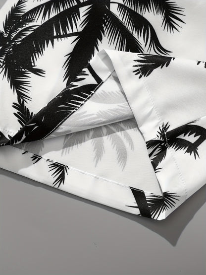 Men's Tropical Coconut Tree Print Drawstring Shorts - Casual, Loose-Fit Beachwear with Pockets