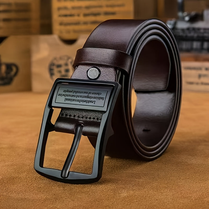 2pcs Men'S Premium Faux Leather Belt with Vintage Square Alloy Buckle - Double-Sided Durable Black Business Casual Belt, Multiple Sizes, Ideal Father'S Day Gift
