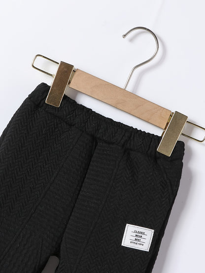 3pcs Set for Boys: New Autumn Shoulder Button Plain Round Neck Sweater, Trousers and Crossbody Bag, Casual and Fashionable Three-piece Set
