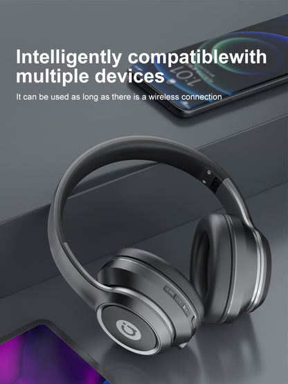 ASUS over-ear wireless headphones with microphone, foldable, long battery life, includes 3.5mm audio cable for PC connection, wireless compatibility with Android and iOS.