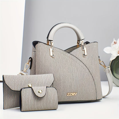 3pcs Set Striped Fashion Handbags, Multifunctional Large Capacity Crossbody Bag with Stylish Design, New Fashionable Women's Small Square Shoulder Bags Versatile Casual Multi-Layer Large Capacity Single-Shoulder or Crossbody