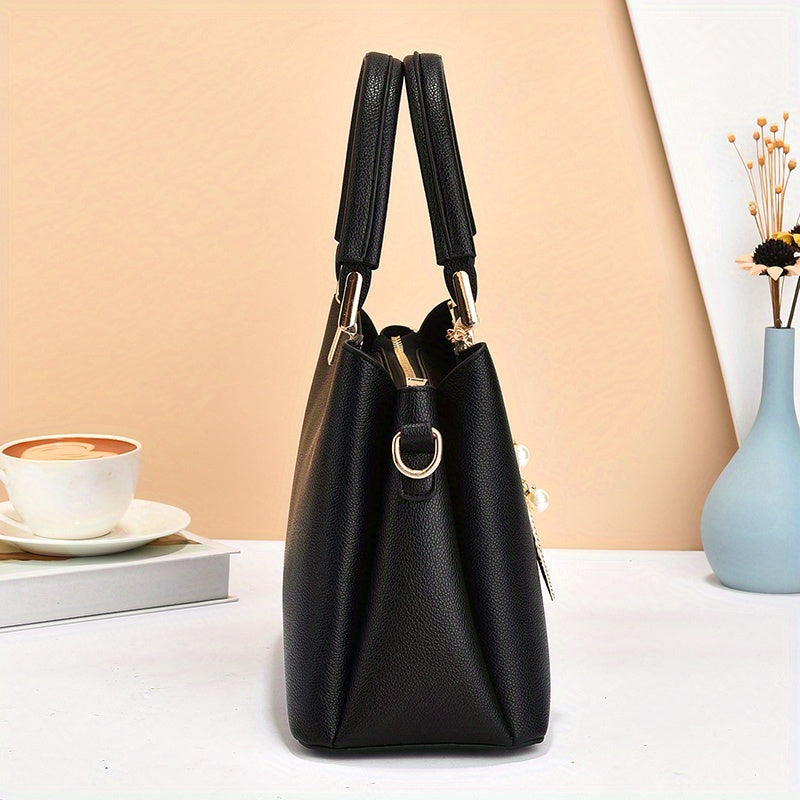 Elegant Wo 's Handbag with Detachable Shoulder Strap, Golden-Tone Hardware & Chic Leaf Charm - Stylish White Satchel for Everyday Use, Casual Chic Bag | Stylish Charm Handbag | Bag