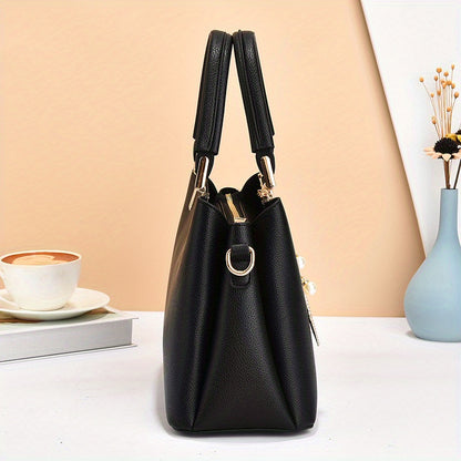 Elegant Wo 's Handbag with Detachable Shoulder Strap, Golden-Tone Hardware & Chic Leaf Charm - Stylish White Satchel for Everyday Use, Casual Chic Bag | Stylish Charm Handbag | Bag