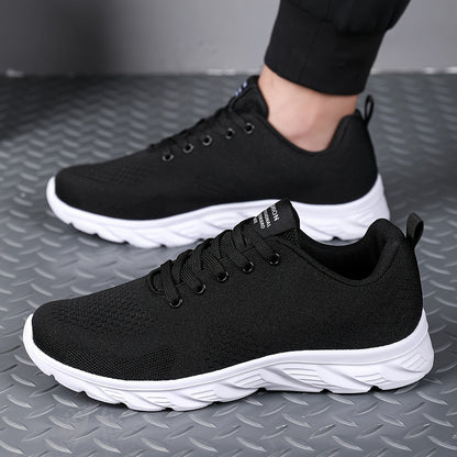 Men's Knitted Breathable Running Shoes, Lightweight Non-Slip Soft Sole, Comfortable for Outdoor Walking, Jogging, Fitness, Daily Activities, EVA Sole, Fabric Upper, Low-Top, Lace-Up Closure, Striped Pattern, All-Season Fashio