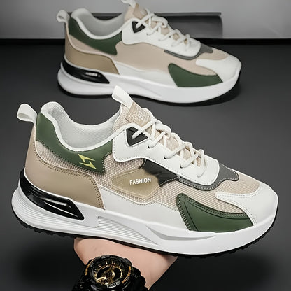 Men'S Breathable Running Sneakers with Gradient Design - Low-Top Lace-Up Casual Shoes, Durable PVC Sole, EVA Insole, Fashionable Black & White Patterns, Ideal for All Seasons Outdoor Activities