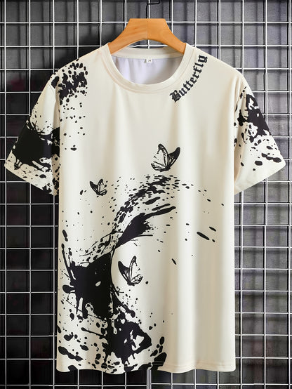 Men's Flat Shoulder Casual Butterfly Print Short Sleeve T-Shirt XT7119