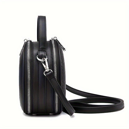 Round Crocodile Pattern Handbag, Fashion Mini Crossbody Bag, Women's Zipper Shoulder Purse