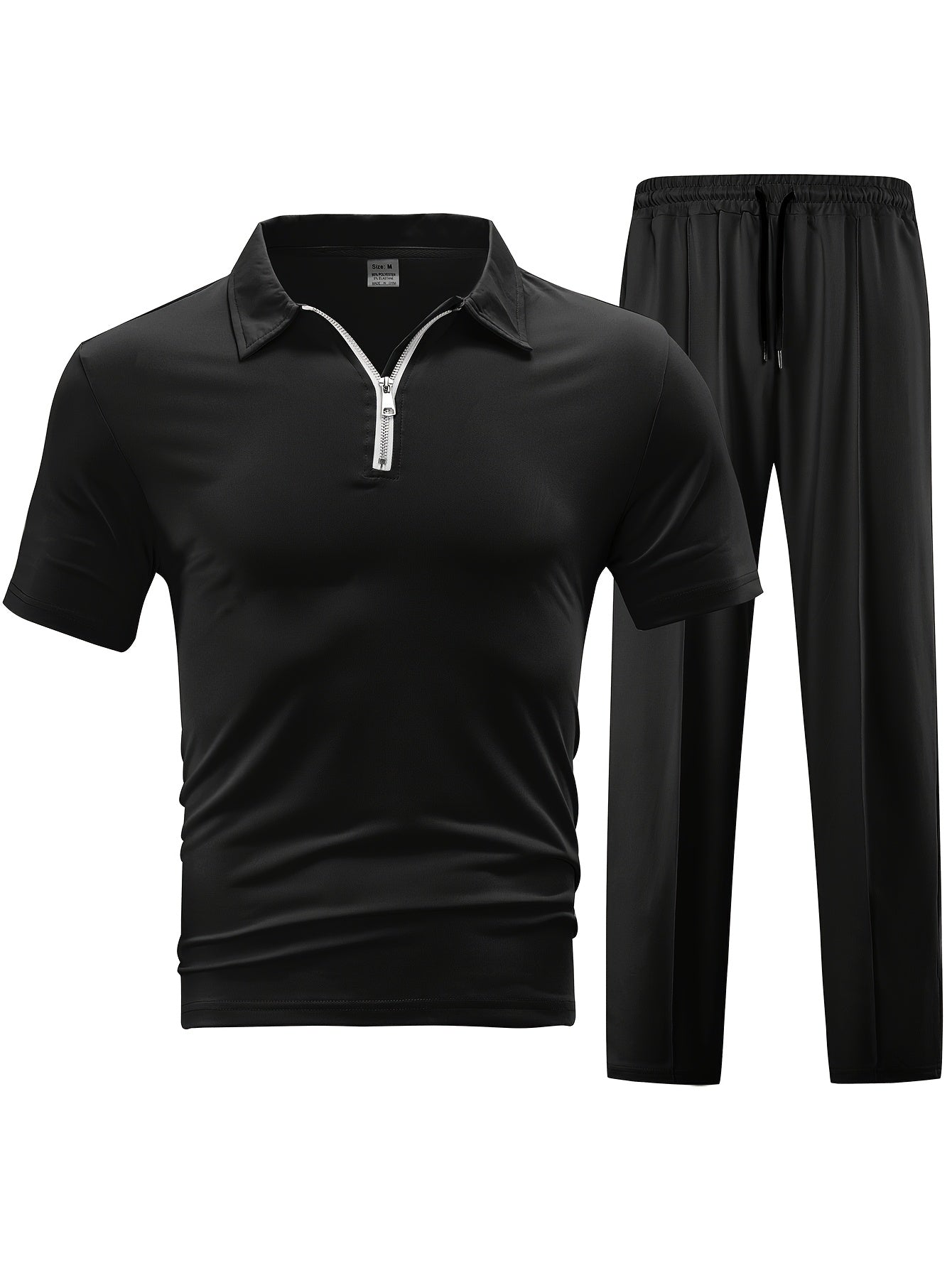New Spring Fashion Casual Polo Shirt Zipper Men'S Casual Sports Long Pants Short Sleeve Two-Piece Set