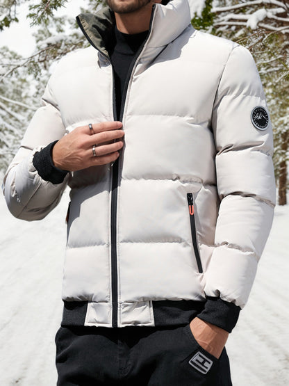 Men's Heavyweight Winter Coat - Full-Zip Cold Weather Jacket, Stand-Up Collar, Exterior Zipper Closure, Machine Washable Outer Shell for Everyday & Formal Wear - Black, Seasonal Layering, Sleek Design, Durable Fabric, Urban C