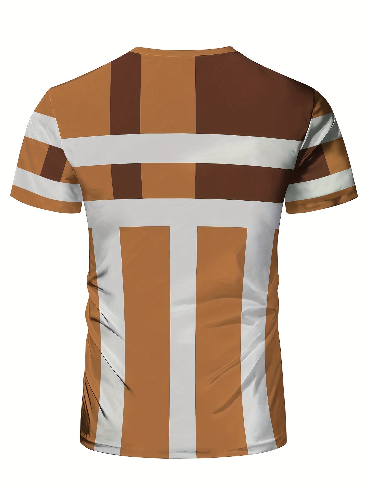 Striped Patchwork Design Pattern Print, Men'S Sports Fashion, Geometric Print High Elasticity Tight Fit Short Sleeved Round Neck T-Shirt, Summer Fitness, Training And Fitness Wear Quick Drying Sports Top with Coolness