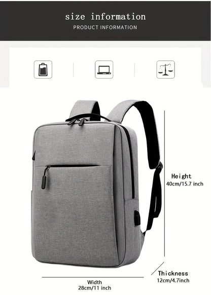 1pc Lightweight Business Laptop Backpack, 33.02/35.56/38.1 cm Computer Bag with USB Charging Port, Adjustable Straps, Zipper Closure, Polyester Lining, Wet Wipe Clean, Black Fabric Travel & Student Bookbag for Men and Women,