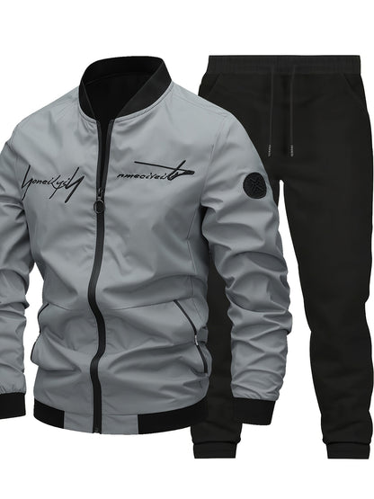 New Men's Two-piece Suit Classic Flyer Jacket and Jogging Pants Set