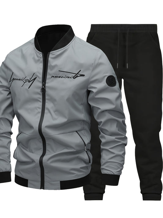 New Men's Two-piece Suit Classic Flyer Jacket and Jogging Pants Set