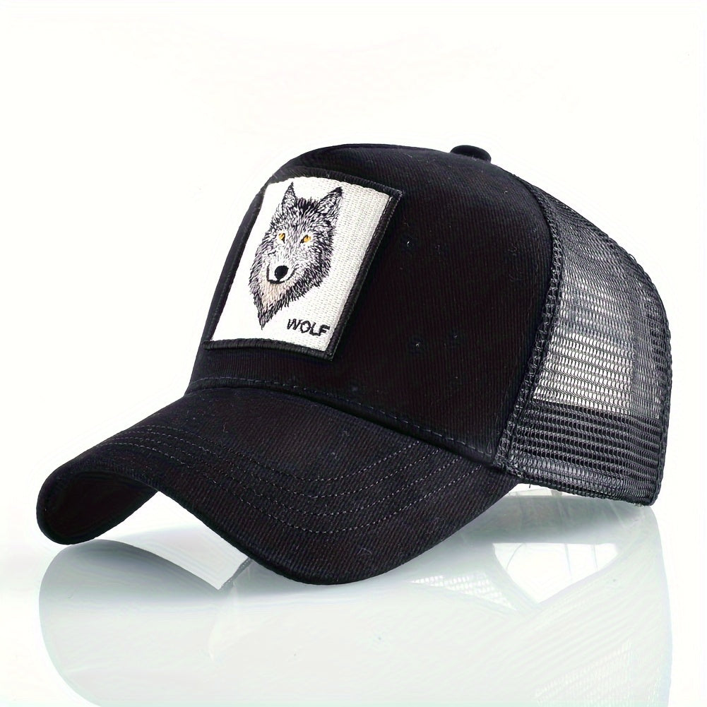 Animal Caps Trucker Hat Men Black Baseball Cap Women White Baseball Cap Men Wolf Trucker Cap Breathable Mesh Summer Baseball Caps Men'S & Women'S Wolf Embroidery Snapback Trucker Hat Fitted Outdoor Sports Adjustable Cap Gorra