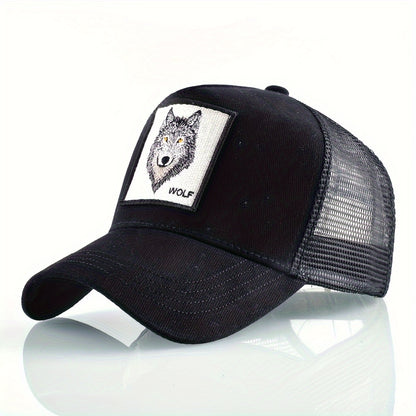 Animal Caps Trucker Hat Men Black Baseball Cap Women White Baseball Cap Men Wolf Trucker Cap Breathable Mesh Summer Baseball Caps Men'S & Women'S Wolf Embroidery Snapback Trucker Hat Fitted Outdoor Sports Adjustable Cap Gorra
