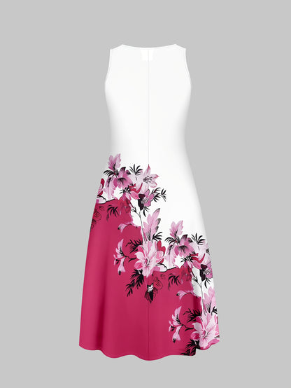 Fashion Women's solid color small cardigan and floral print patchwork dress two-piece set