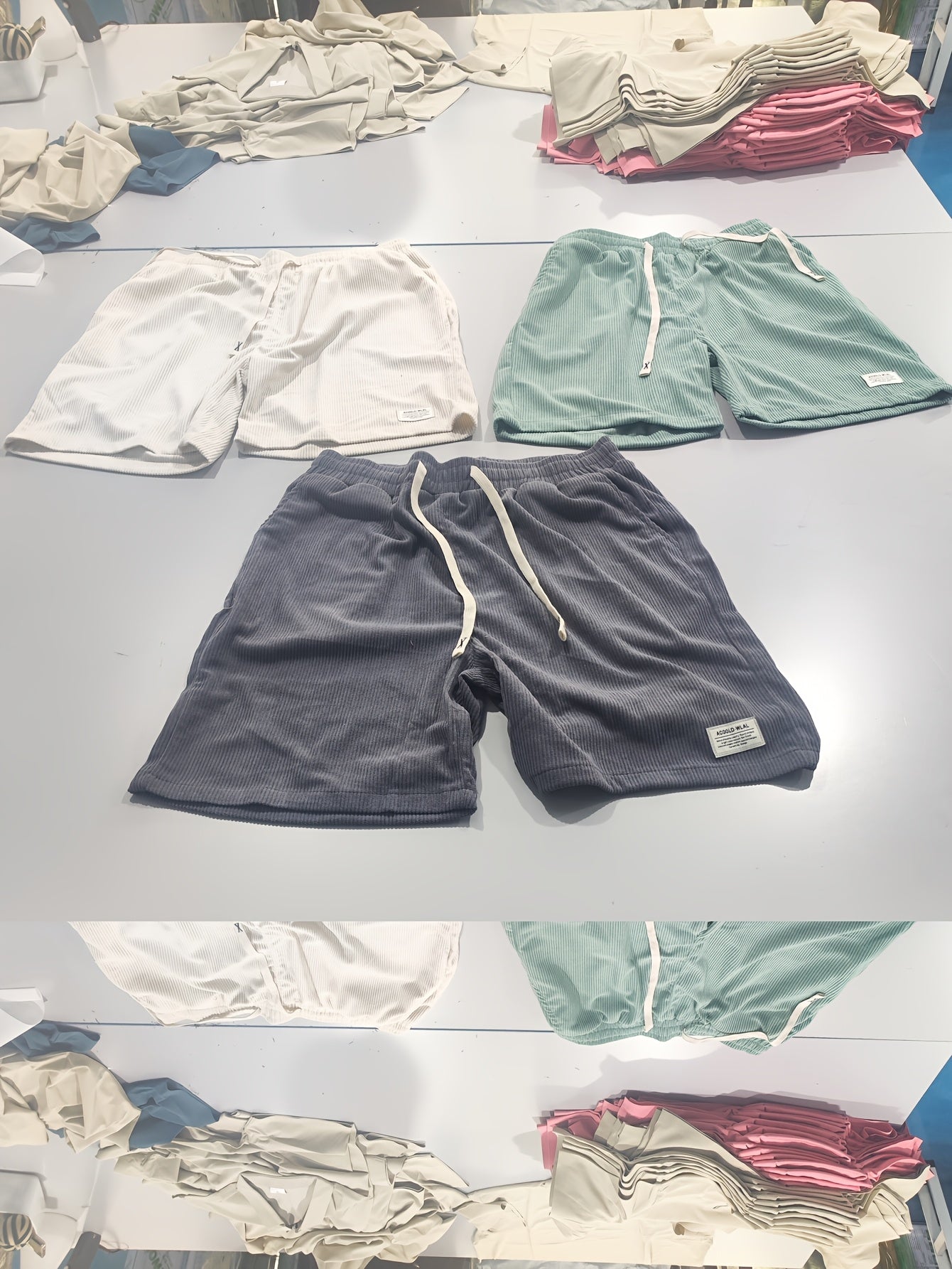 Pearson OBM Men's Corduroy Casual Shorts, White Drawstring, Polyester, Machine Washable, Slightly Elastic Fabric, Comfortable in Summer