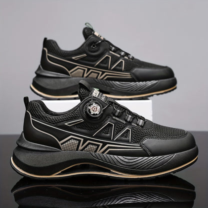 Men's 2025 New Casual Athletic Running Shoes - Thick-Sole Hiking & Basketball Sneakers with Breathable PU/Fabric Upper, Durable PVC Outsole, Beige/Black Colorway for Outdoor, Streetwear & Everyday Comfort, Round Toe Design |
