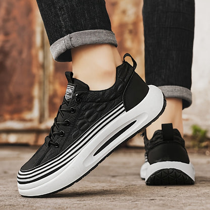 Men's Breathable Casual Sneakers - 2025 Spring New Design, Low-Top Elastic Lace-Up, Grey & White PU Upper with Cushioned EVA Insole & Durable PVC Sole for All-Season Outdoor Running, Gym, Daily Wear, Gym Shoes, Sleek Sporty D