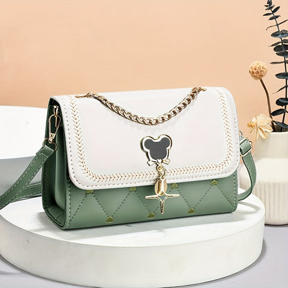 Fashion Crossbody Bag, Women's Embroidery Flap Purse, Chain Decor Shoulder Bag