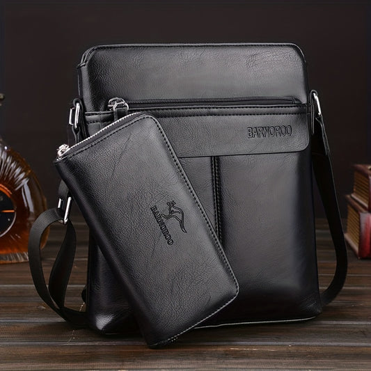 2pcs/set Men's Simple Business Shoulder Bag Crossbody Bag Portable Zipper Clutch Bag Gift For Men Father's Day Gift