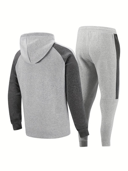 Classic Men's Athletic 2Pcs Color Block Tracksuit Set Casual Full-Zip Sweatsuits Long Sleeve Hoodie And Jogging Pants Set For Gym Workout Running