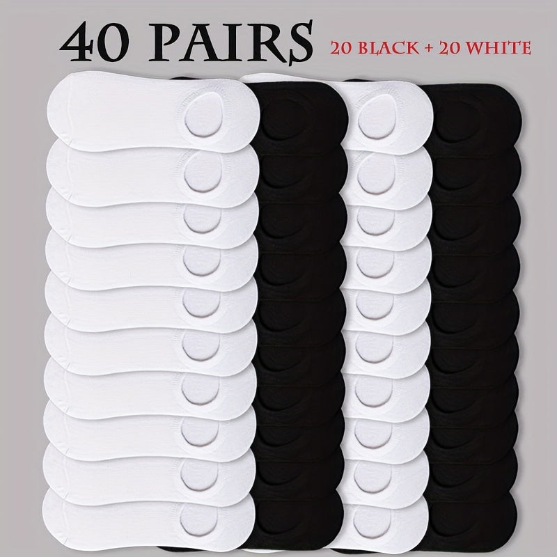 40 Pairs Men'S & Women'S Invisible Boat Socks - Breathable, Lightweight Running & Sports Socks with No-Show Design, Polyester Knit Fabric, Solid Colors (Gray, White, Black), Everyday Leisure Socks | Solid Color Socks | Lightw