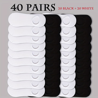 40 Pairs Men'S & Women'S Invisible Boat Socks - Breathable, Lightweight Running & Sports Socks with No-Show Design, Polyester Knit Fabric, Solid Colors (Gray, White, Black), Everyday Leisure Socks | Solid Color Socks | Lightw