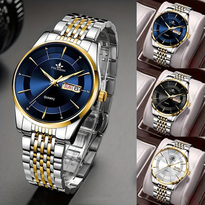 A New Stainless Steel Men's Quartz Watch With A Calendar And Luminous Function, A Fashionable Wristwatch, A Gift For Relatives And Friends' Birthdays Or Holidays, A Brand With An Electronic Movement, A Fully Automatic Busines