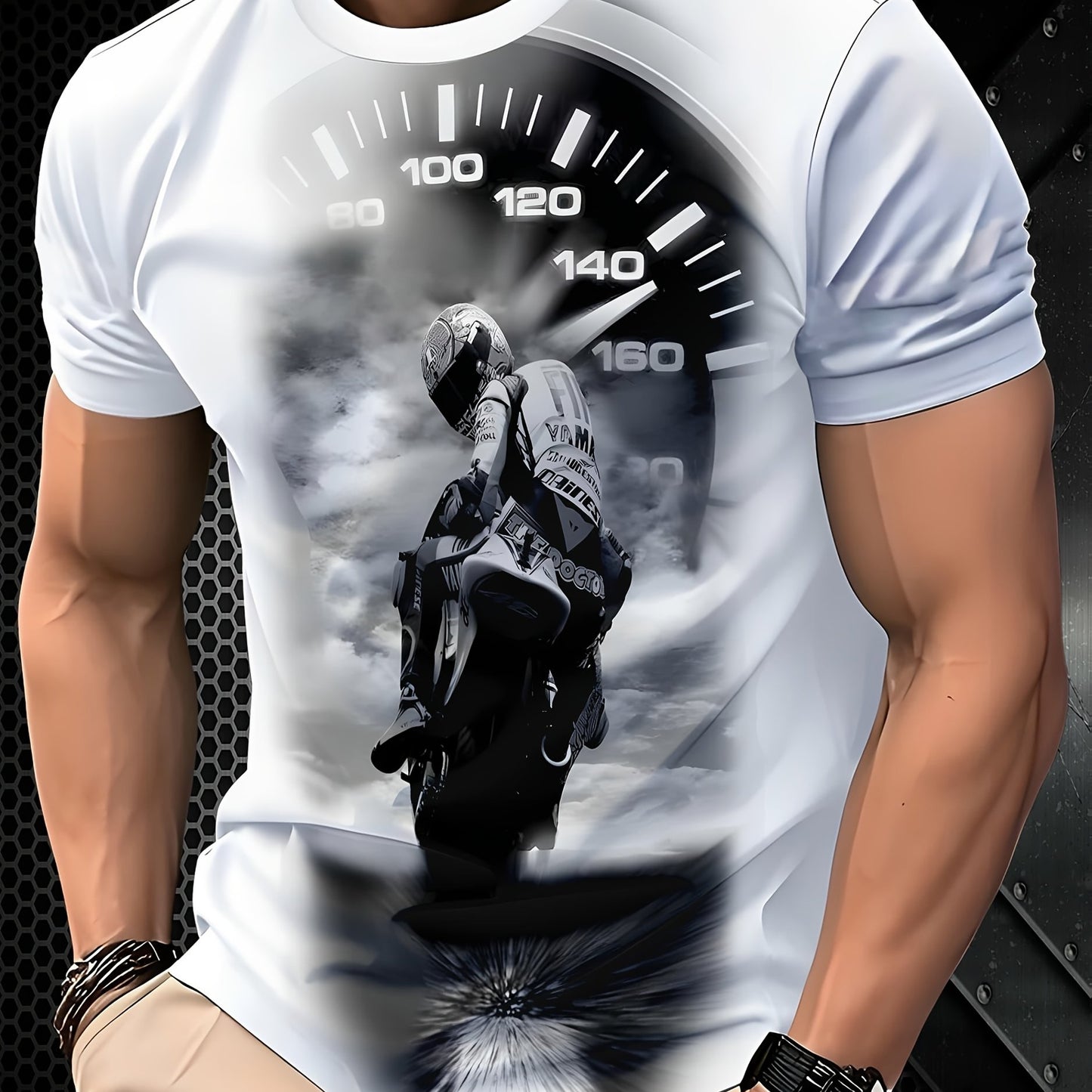 Men'S Motorcycle Graphic T-Shirt - Casual Crew Neck Short Sleeve Tee with Throttle Gauge Design, Breathable Summer Sportswear for Adults, Motorcycle Enthusiast Gear | Stylish Motorcycle Print | Comfortable Fit