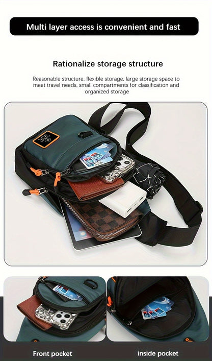 Stylish Men's chest bag with lightweight canvas material, available in black, gray, and blue. Fashionable casual waist pack for outdoor sports, perfect as a gift for men