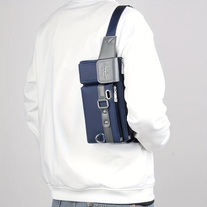 Men‘S Casual Oxford Chest Bag – Multi-Function Phone Bag with Zip Closure, Daily Commute Hollow Design Shoulder Bag with Adjustable 100Cm Strap (No Print)