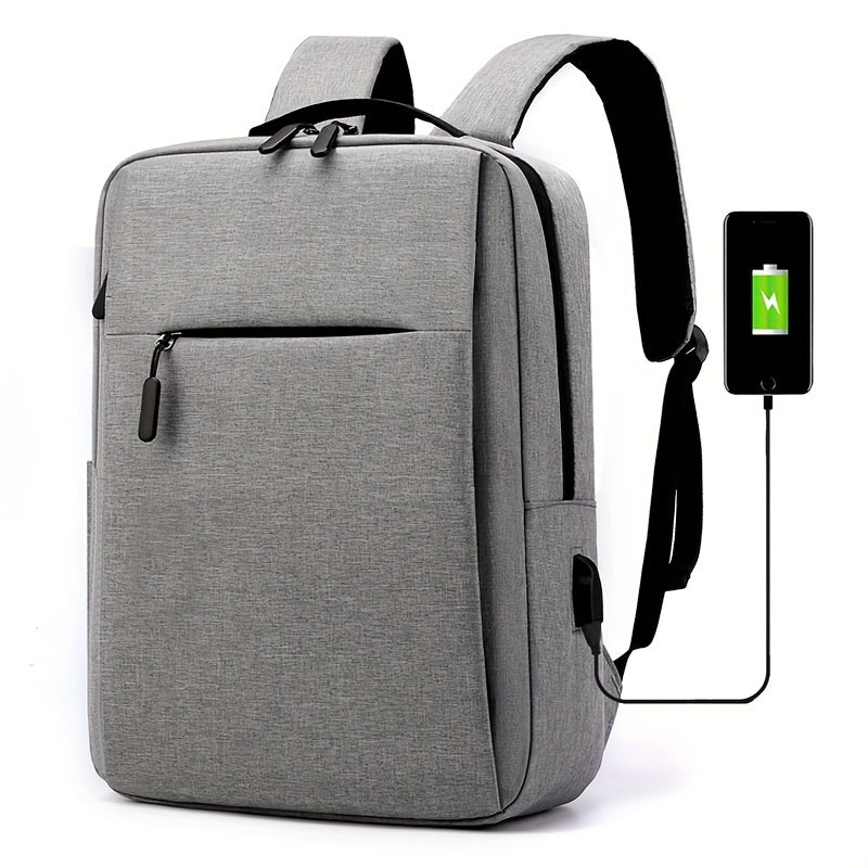 1pc Lightweight Business Laptop Backpack, 33.02/35.56/38.1 cm Computer Bag with USB Charging Port, Adjustable Straps, Zipper Closure, Polyester Lining, Wet Wipe Clean, Black Fabric Travel & Student Bookbag for Men and Women,